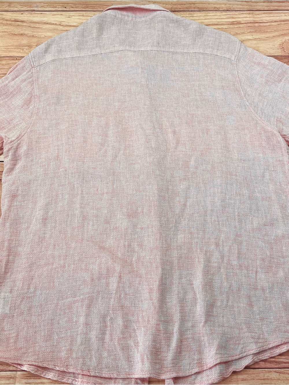 Montauk Linen Essex Crossing Mens XL Shirt Pink Woven Pocket Button Short Sleeve - Picture 9 of 10